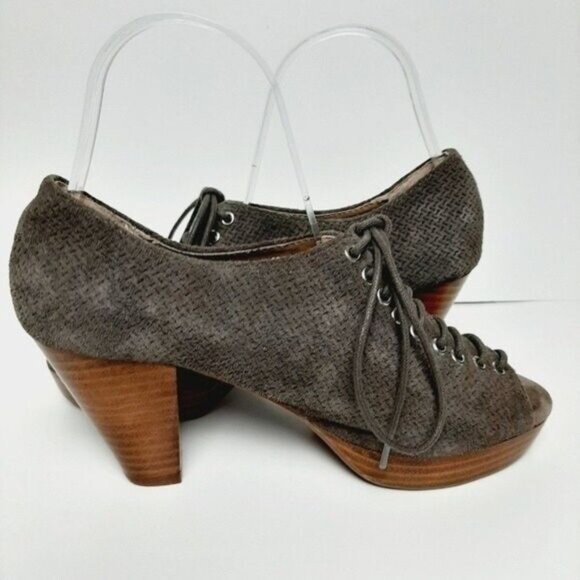 JEFFREY CAMPBELL Roosevelt Handmade Havana Suede Peep-toe Heels Taupe Sz 6.5 M - Picture 8 of 12
